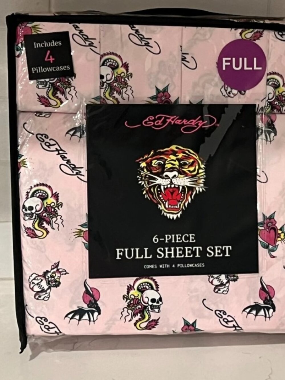 ED HARDY FULL Pink Sheet Set 6pc New Skull Dragon Bunny Bats Heart Grunge Y2K